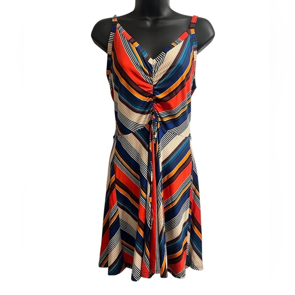Venus Colorful Striped Sleeveless Adjustable Straps Dress Sz M